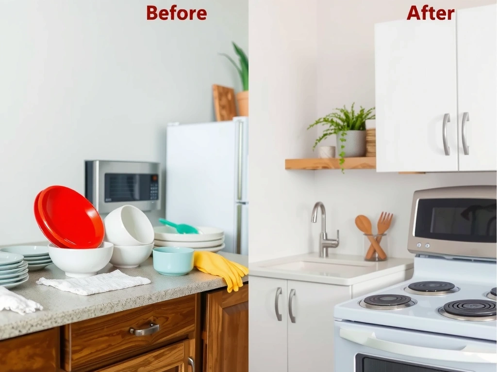 Úklid kuchyně před a po