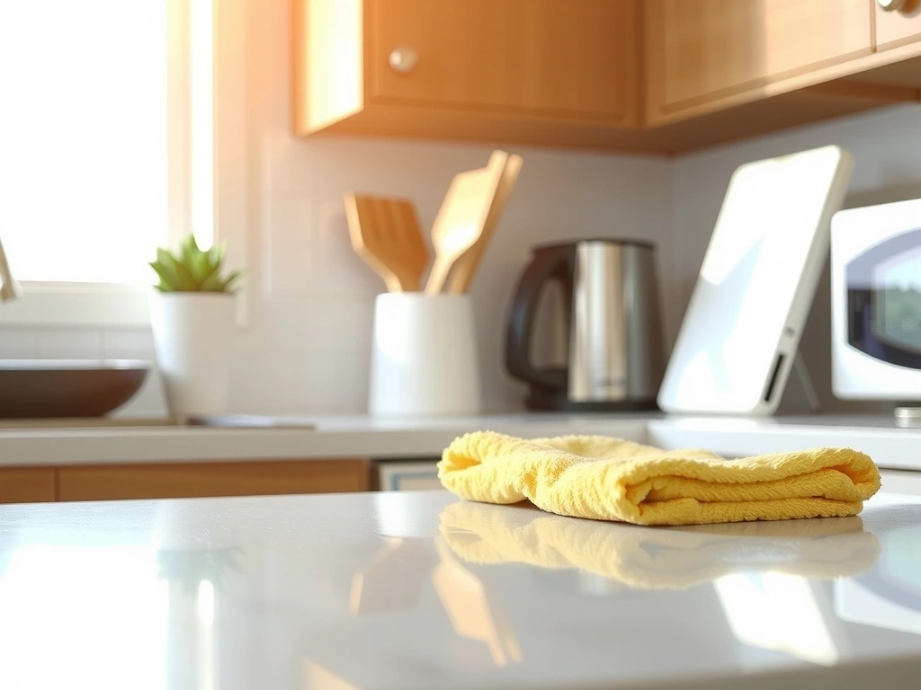 Detailní pohled na lesklou kuchyňskou linku.